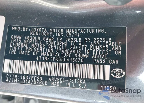2014 Toyota Camry Se z USA, uszkodzony, nr VIN 4T1BF1FK6EU416670